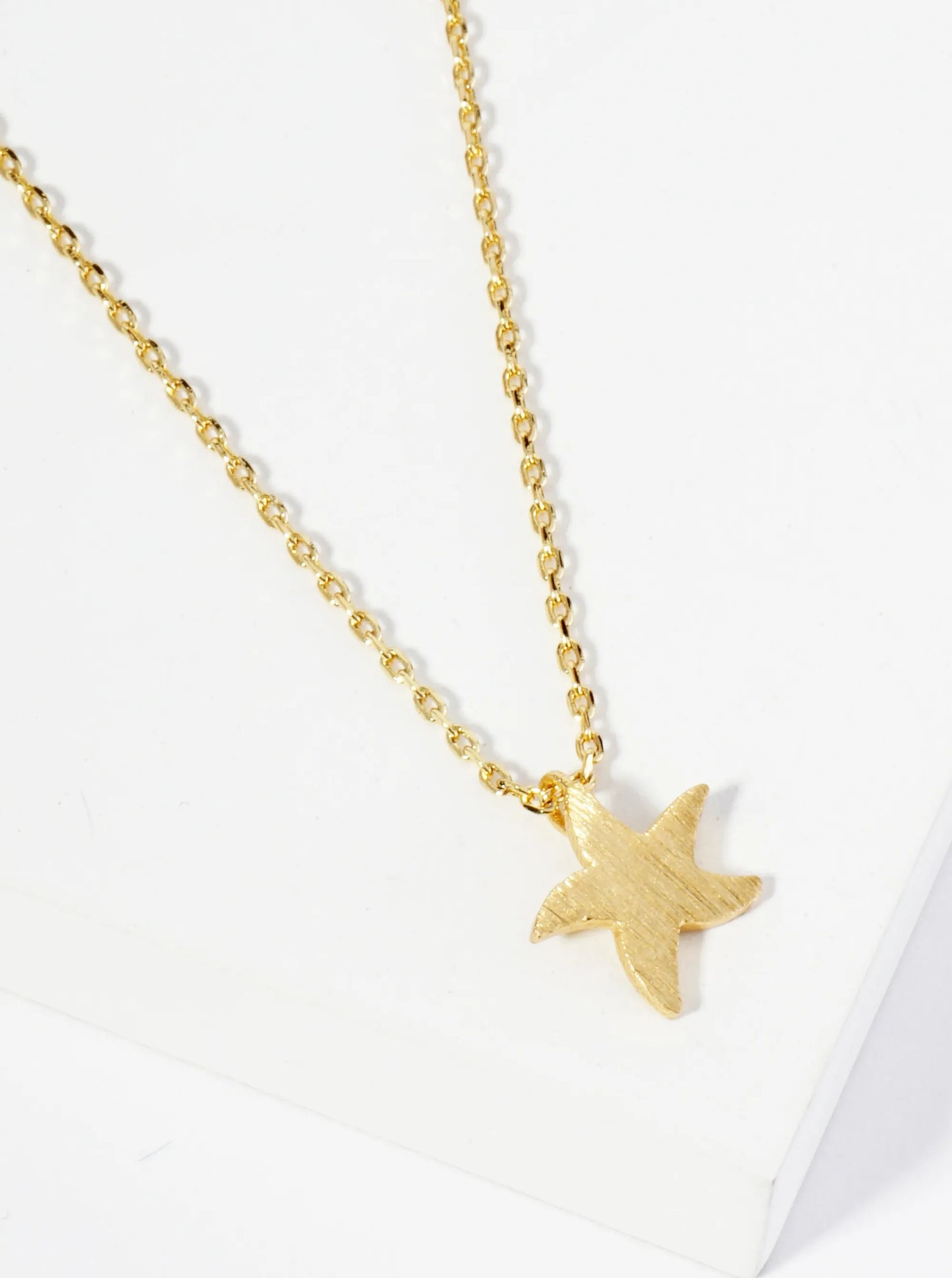 18K Gold Dipped Brushed Brass Starfish Sea Star Pendant Necklace