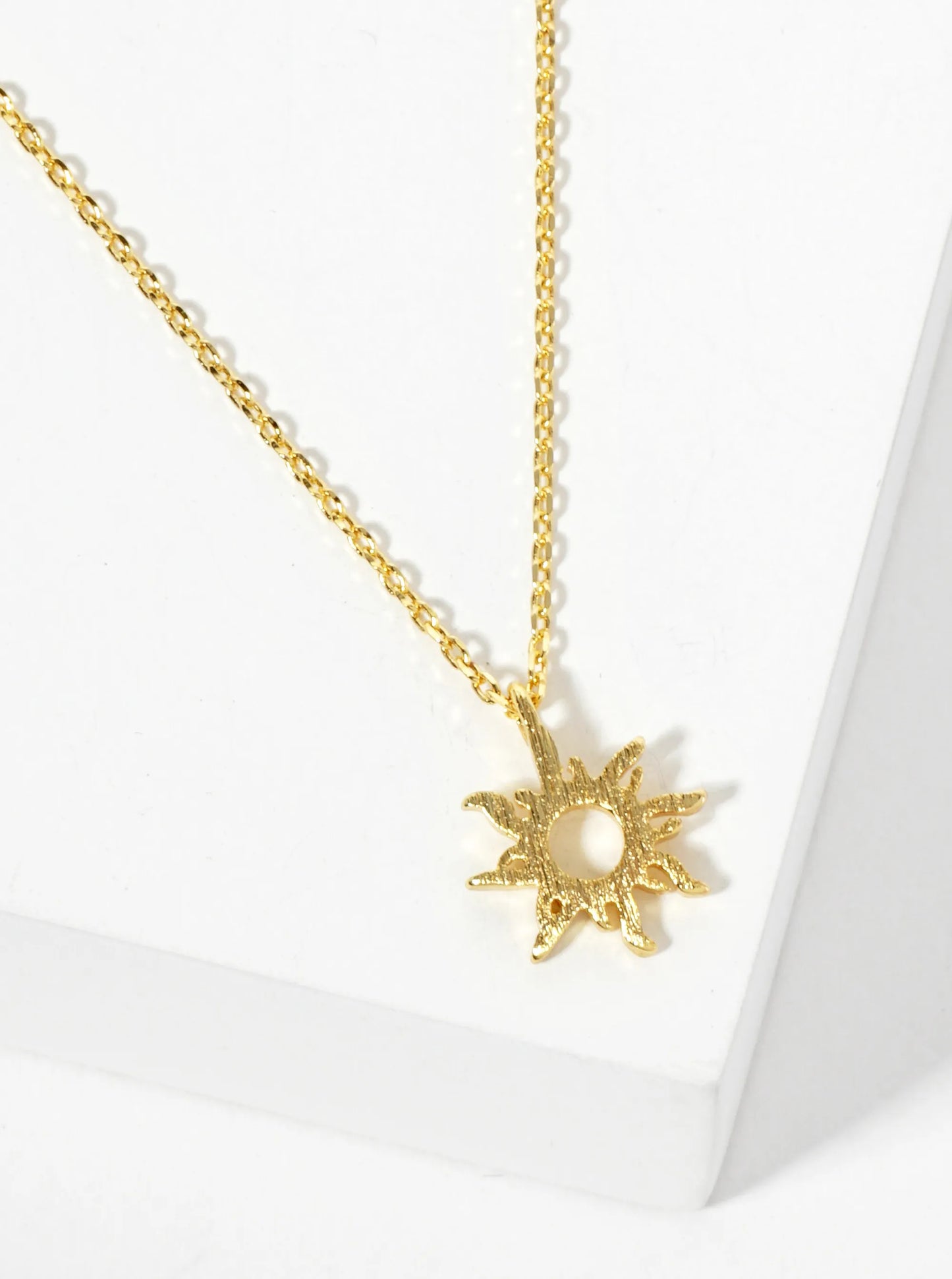 18K Gold Dipped Brushed Brass Sun Pendant Necklace