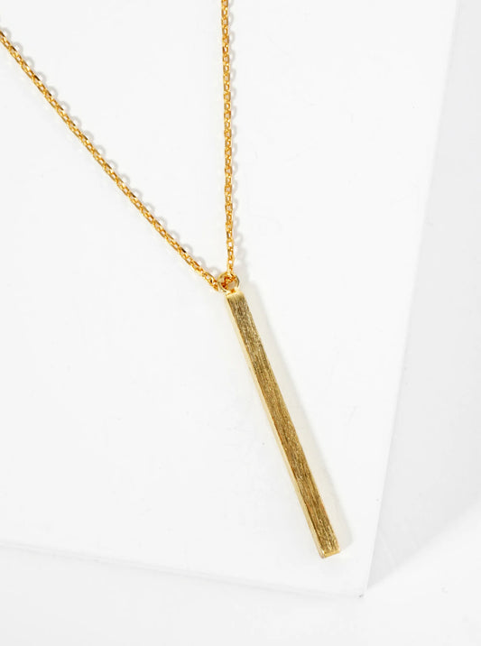 18K Gold Dipped 1 Inch Polished Tube Bar Pendant Necklace