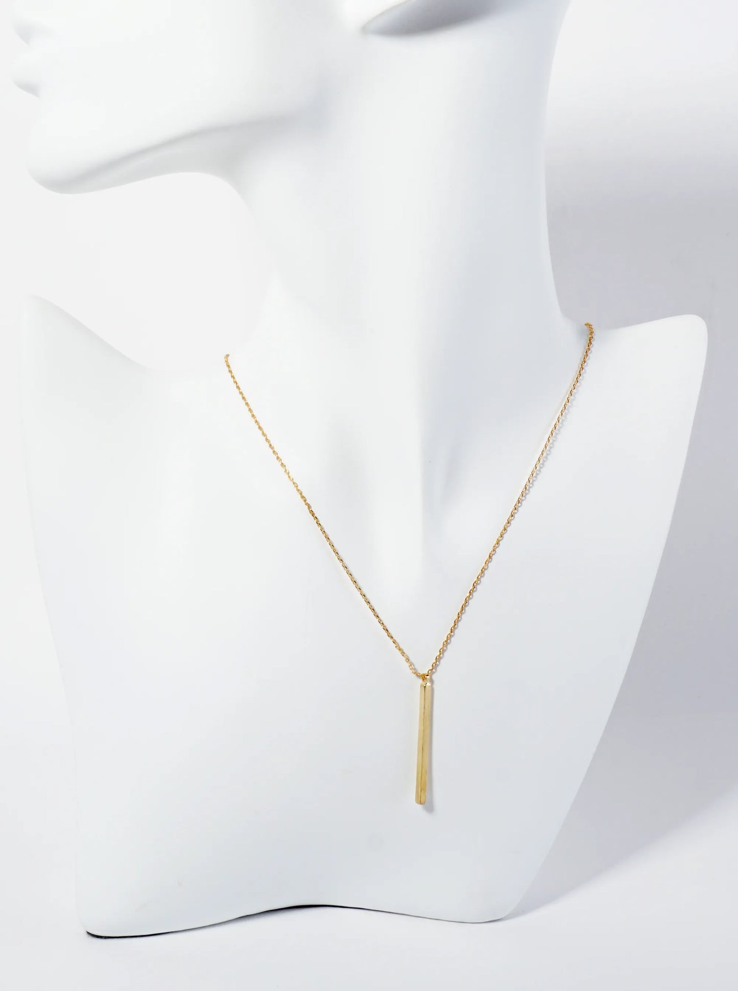 18K Gold Dipped 1 Inch Polished Tube Bar Pendant Necklace