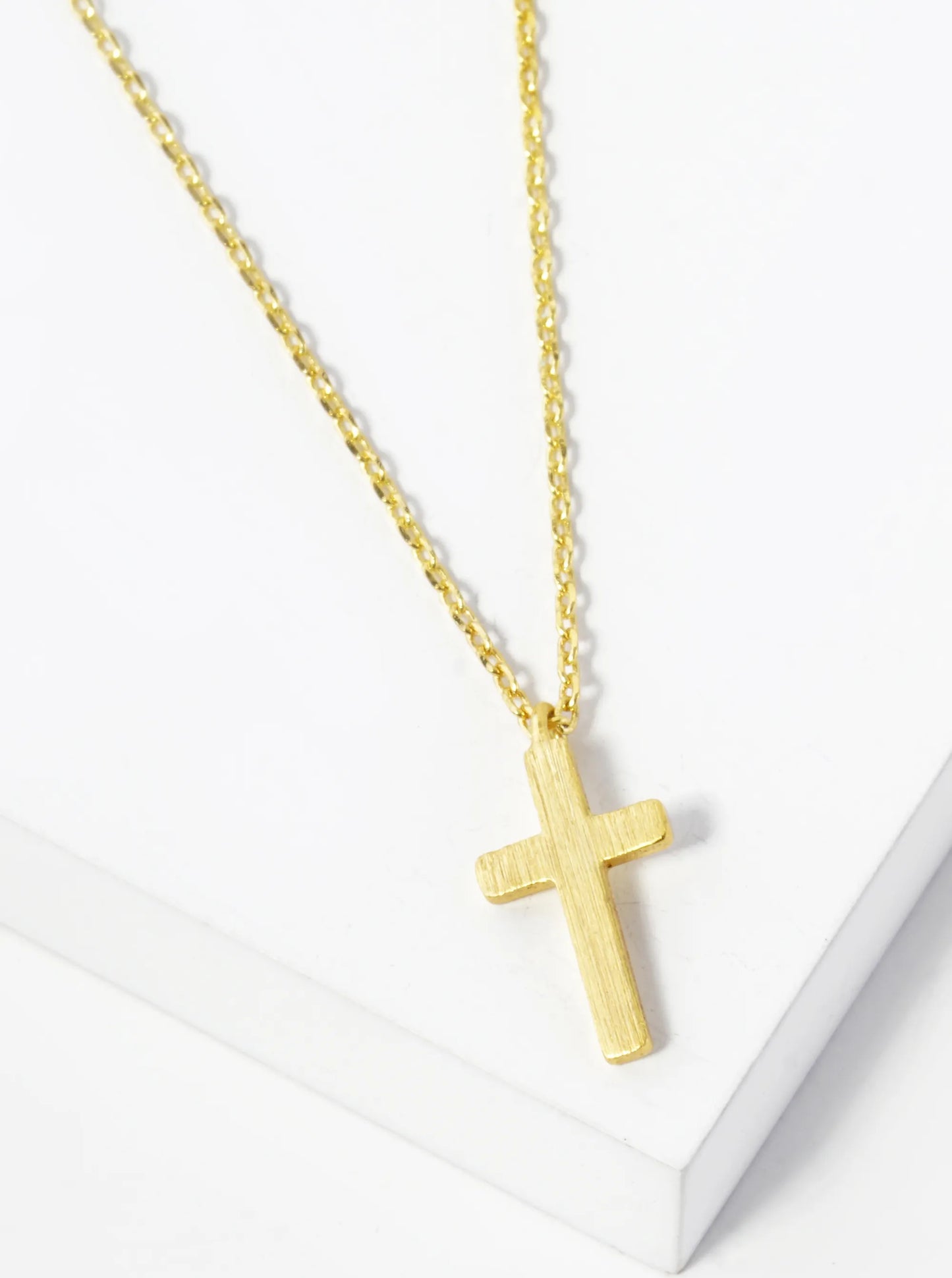 White Gold Dipped Brushed Cross Pendant Necklace