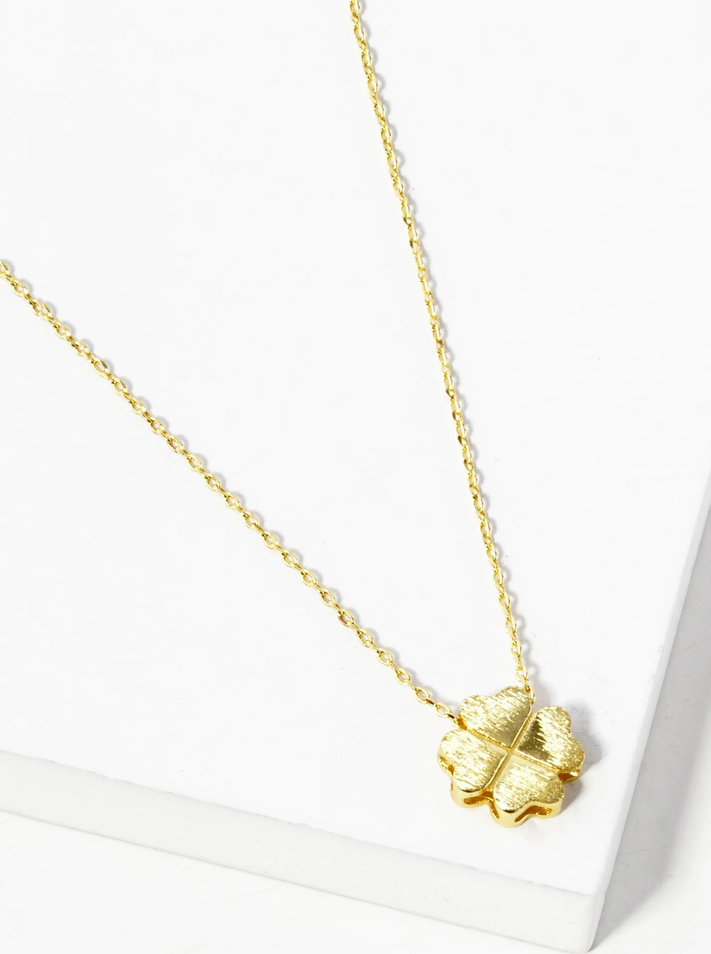 18K Gold Dipped Brushed Four-Leaf Clover Pendant Necklace