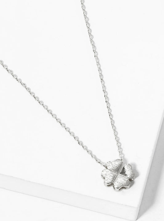 18K Gold Dipped Brushed Four-Leaf Clover Pendant Necklace