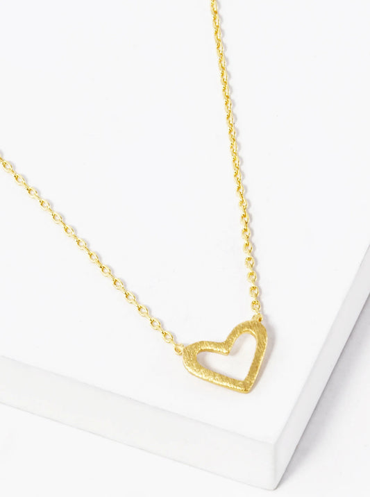 White Gold Dipped BFF Engraved Brushed Metal Heart Pendant Necklace