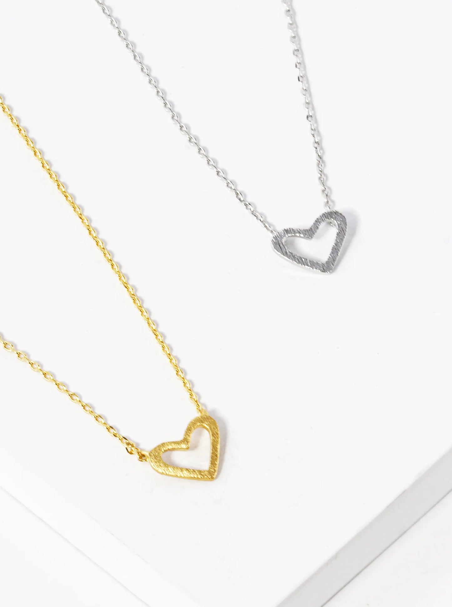 18K Gold Dipped Brushed Metal Heart Pendant Necklace