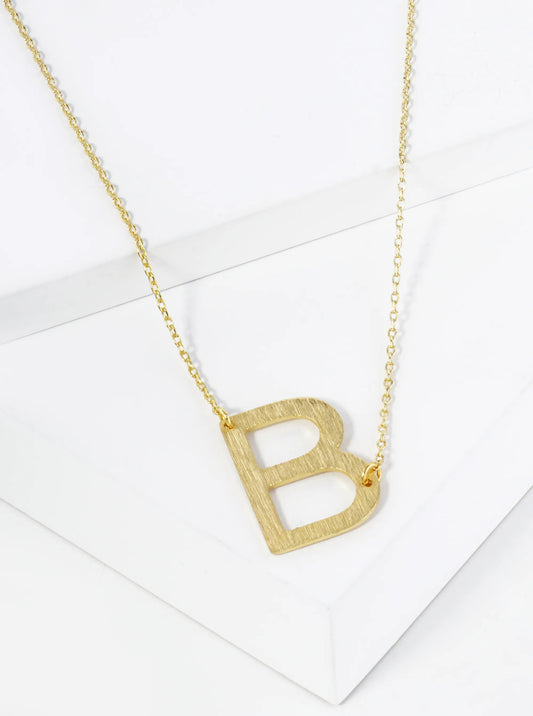 18K Gold Dipped Brushed Metal Initial Alphabet Letter Pendant Necklace