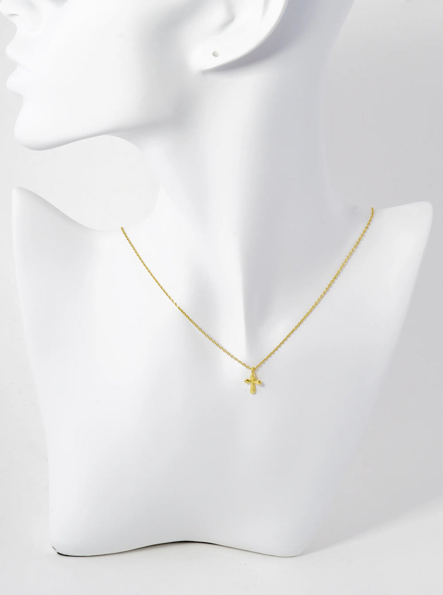 18K Gold Dipped Brushed Tiny Brass Cross Pendant Necklace
