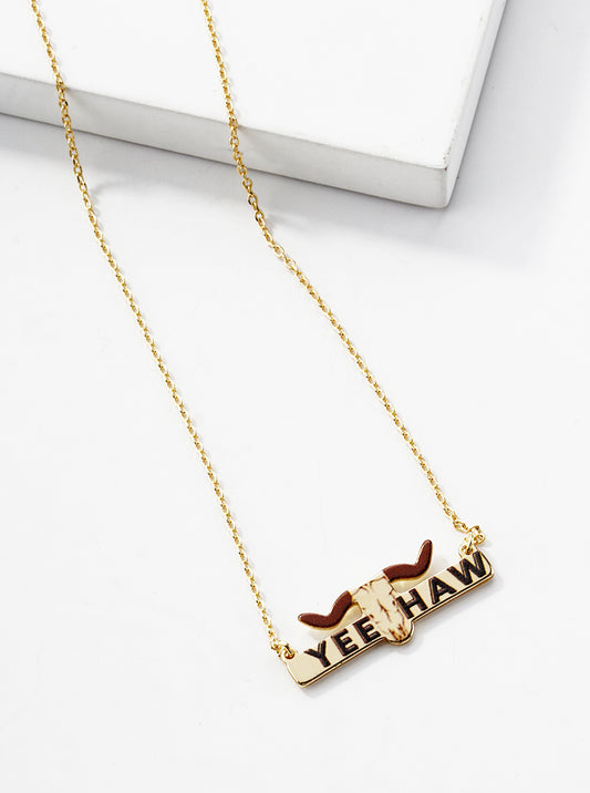 White Gold Dipped Bull Head Texas State Pendant Necklace