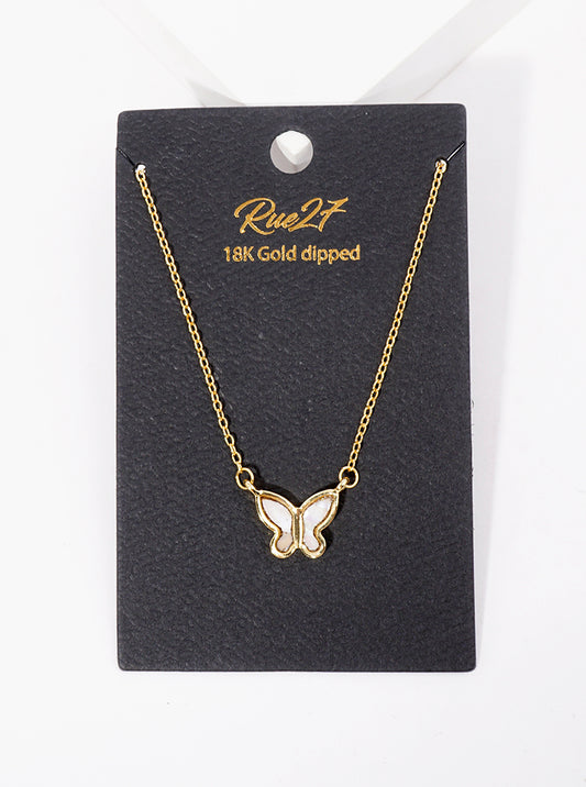 18K Gold Dipped Butterfly Mother Of Pearl Pendant Necklace