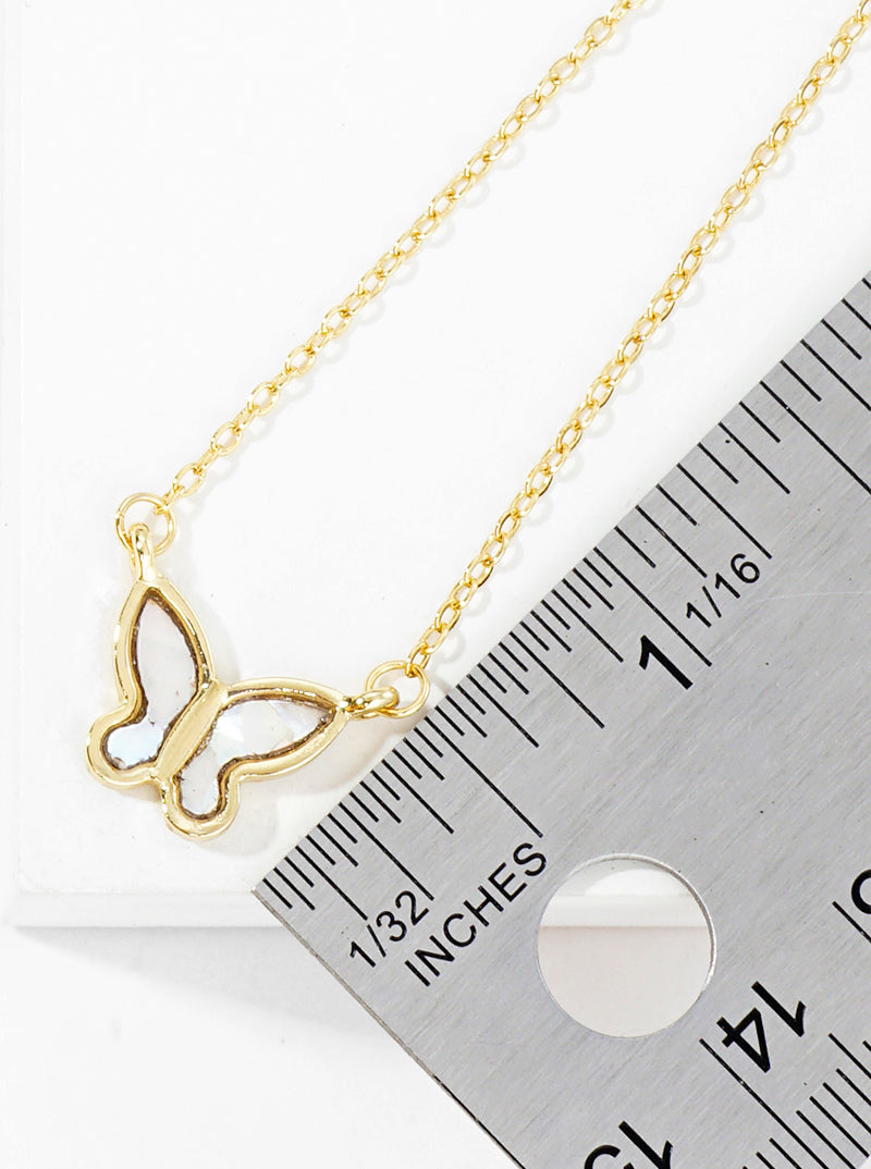 18K Gold Dipped Butterfly Mother Of Pearl Pendant Necklace