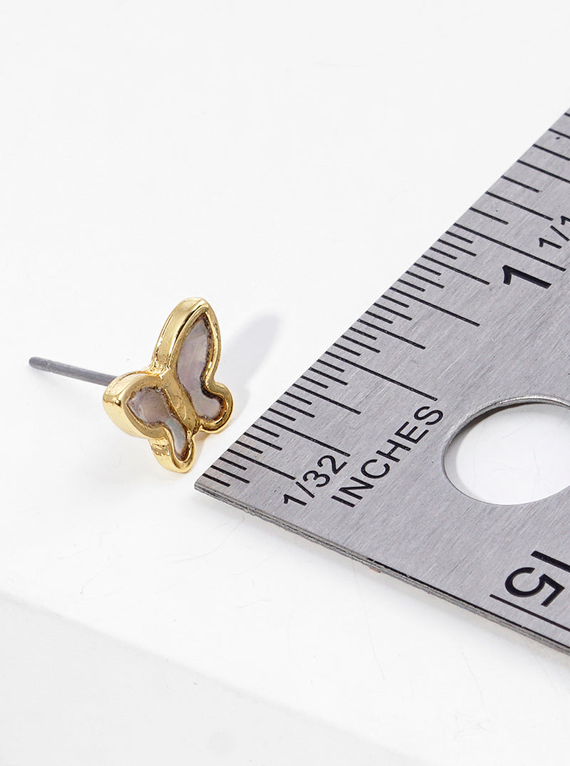 18K Gold Dipped Butterfly Mother Of Pearl Stud Earrings