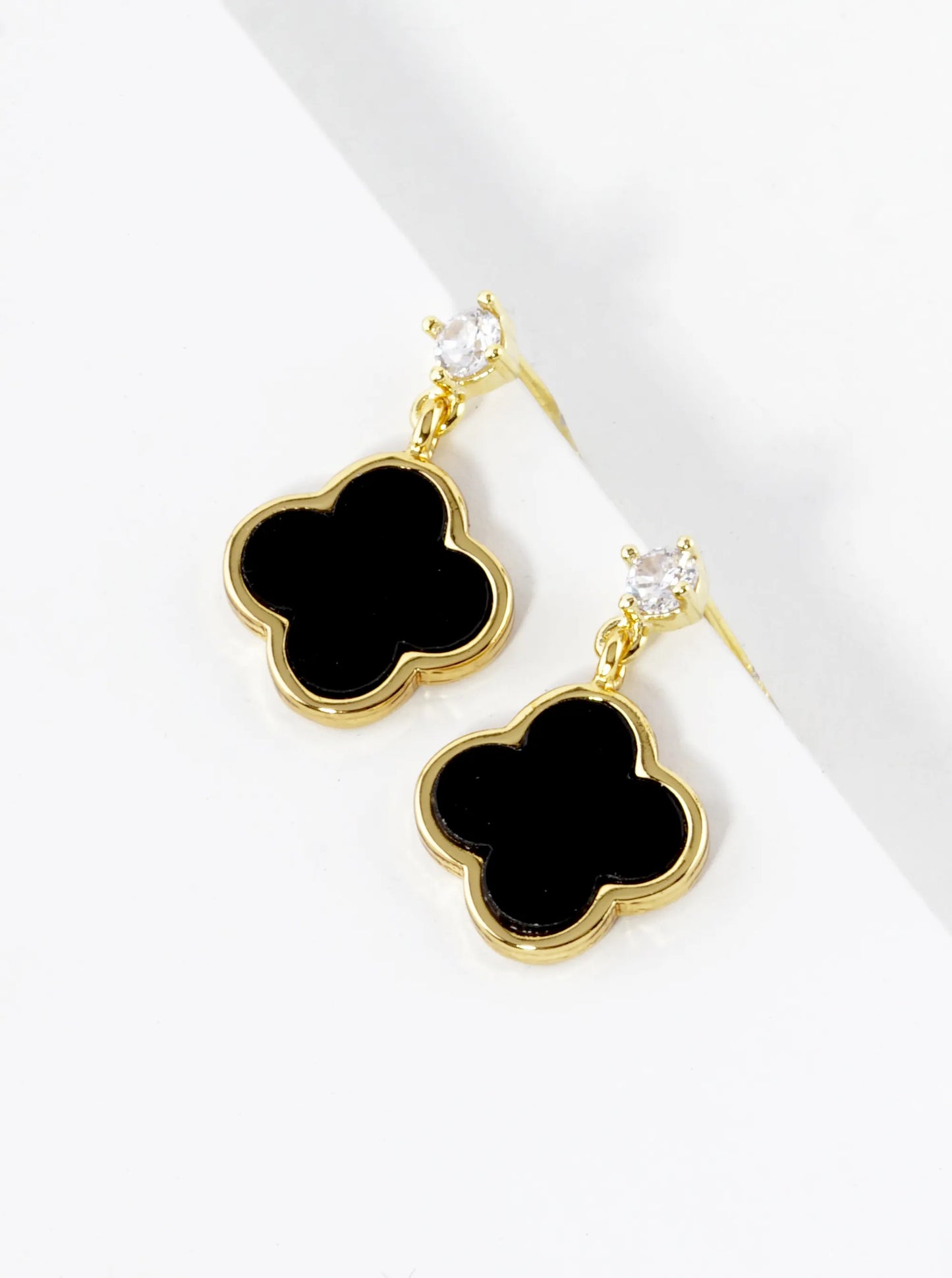 18K Gold Dipped CZ 12mm Quatrefoil Drop 925 Sterling Sliver Post Earrings