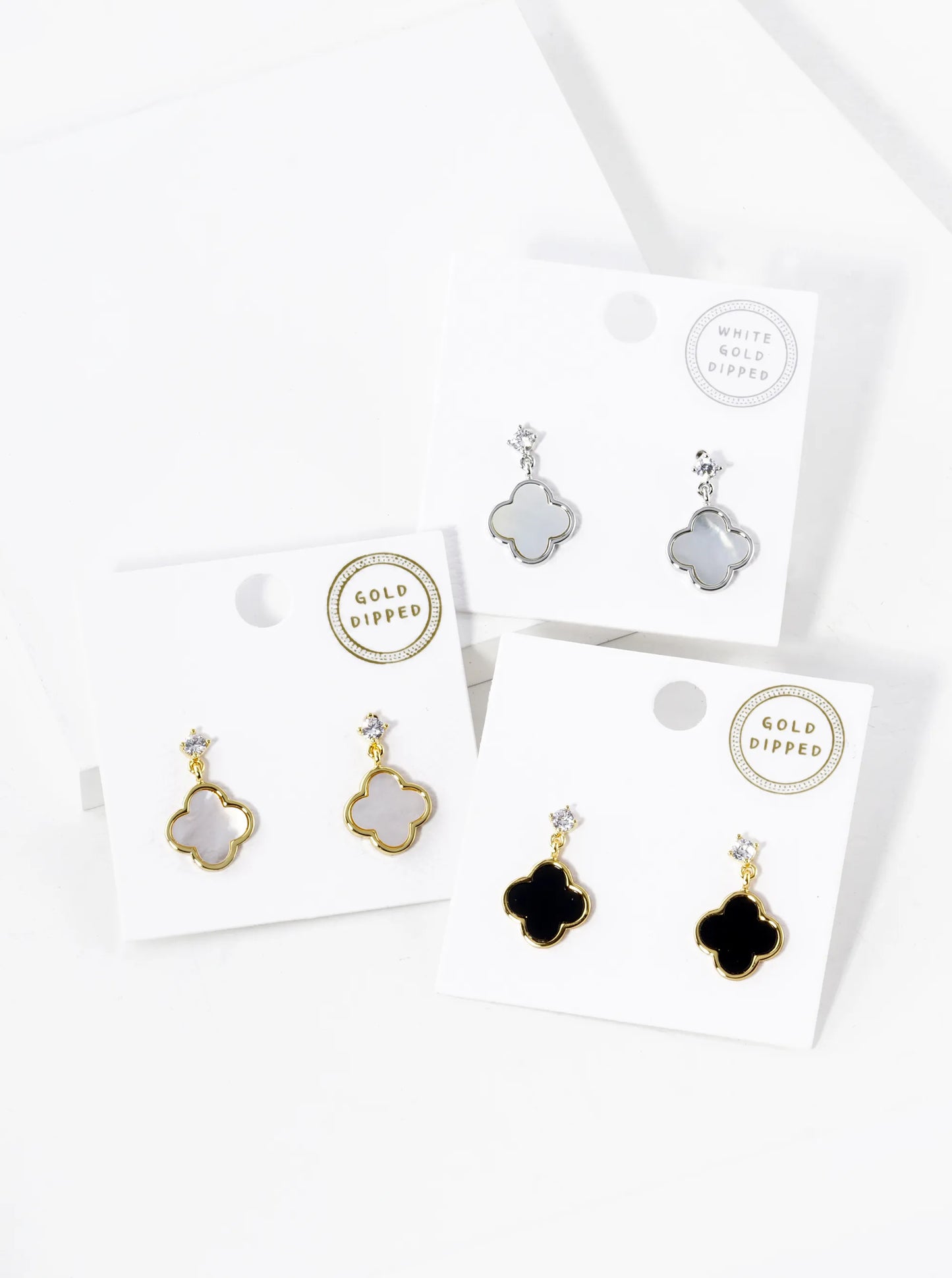 18K Gold Dipped CZ 12mm Quatrefoil Drop 925 Sterling Sliver Post Earrings