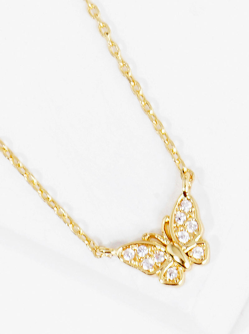 White Gold Dipped CZ Butterfly Pendant Delicate Necklace