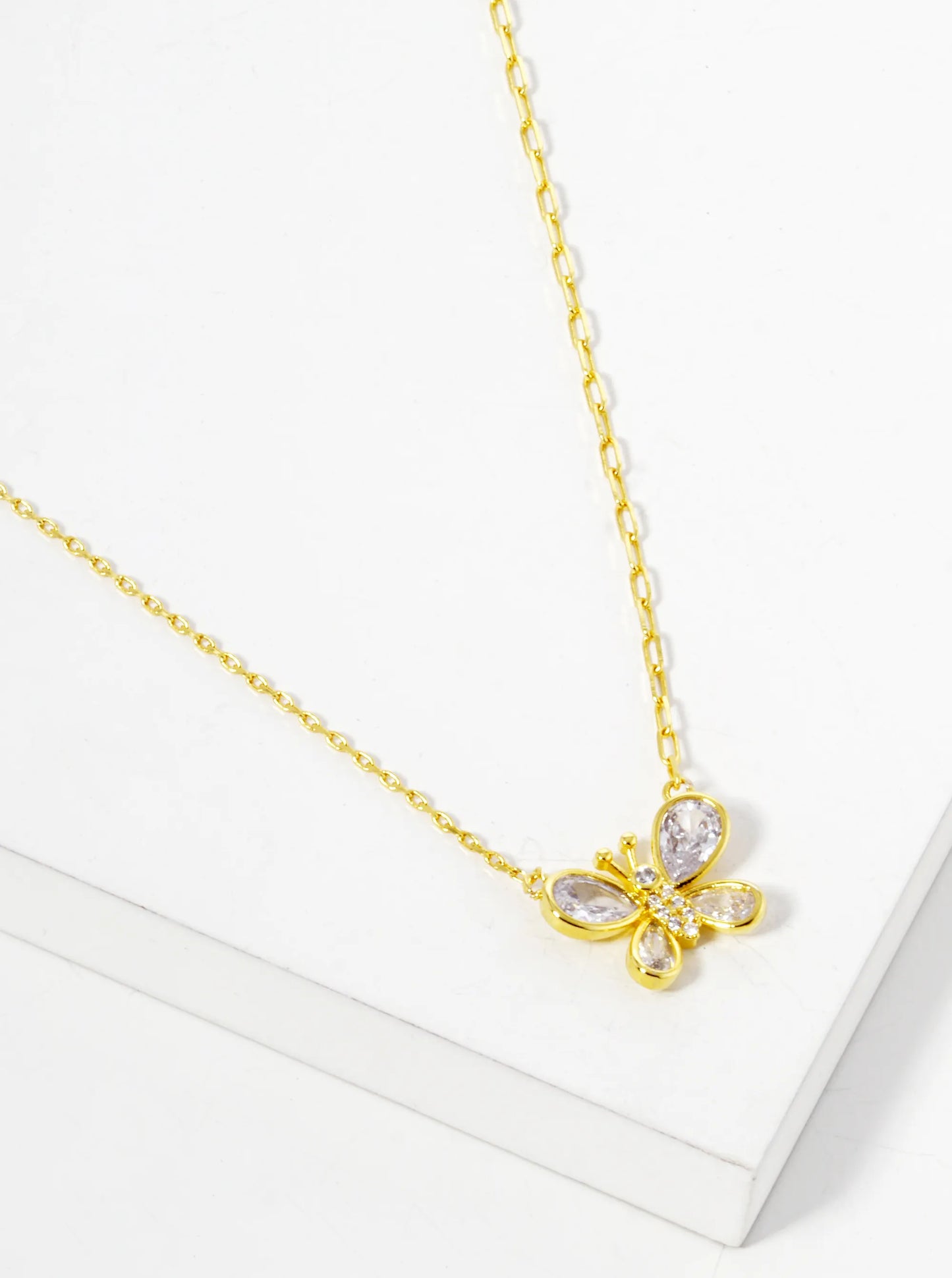 White Gold Dipped CZ Butterfly Pendant Necklace