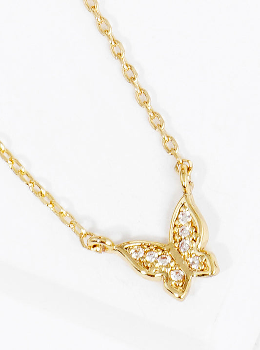 White Gold Dipped CZ Butterfly Pendant Delicate Necklace
