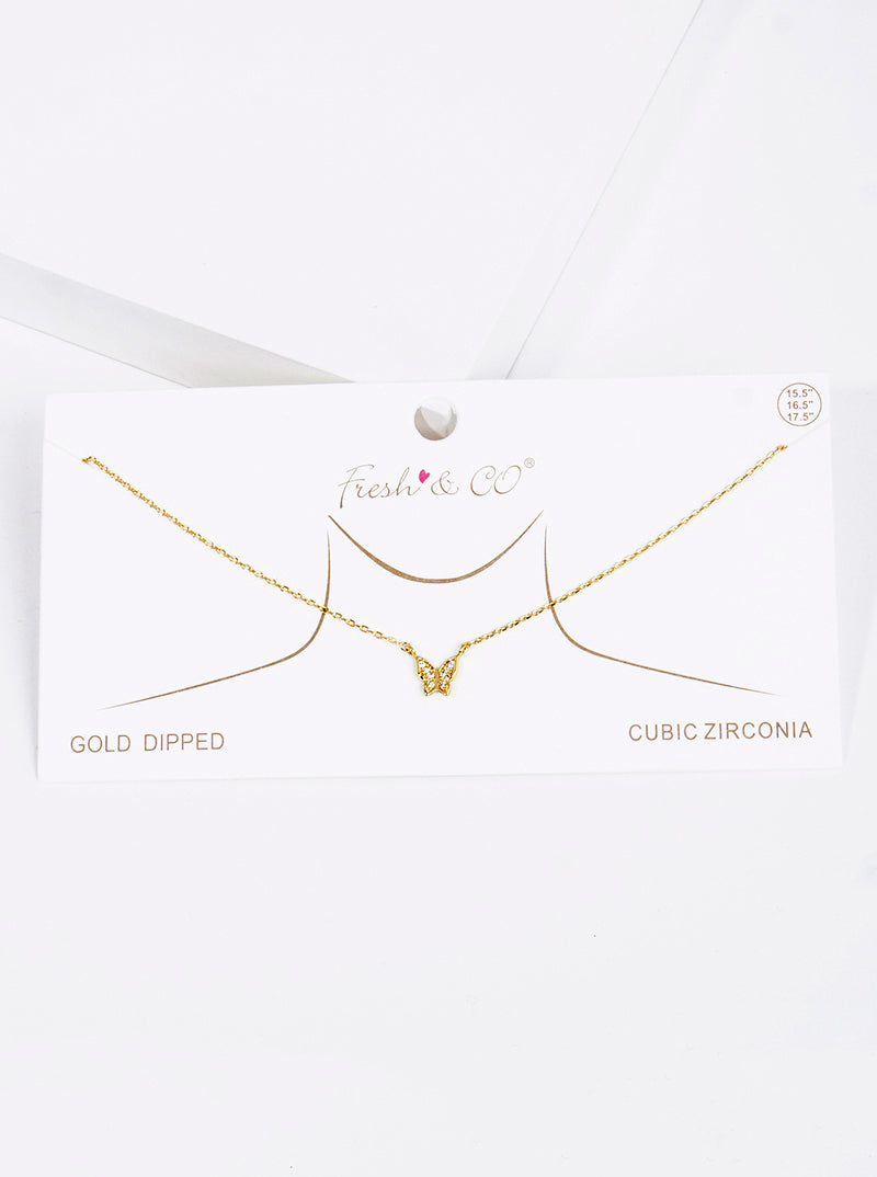 White Gold Dipped CZ Butterfly Pendant Delicate Necklace