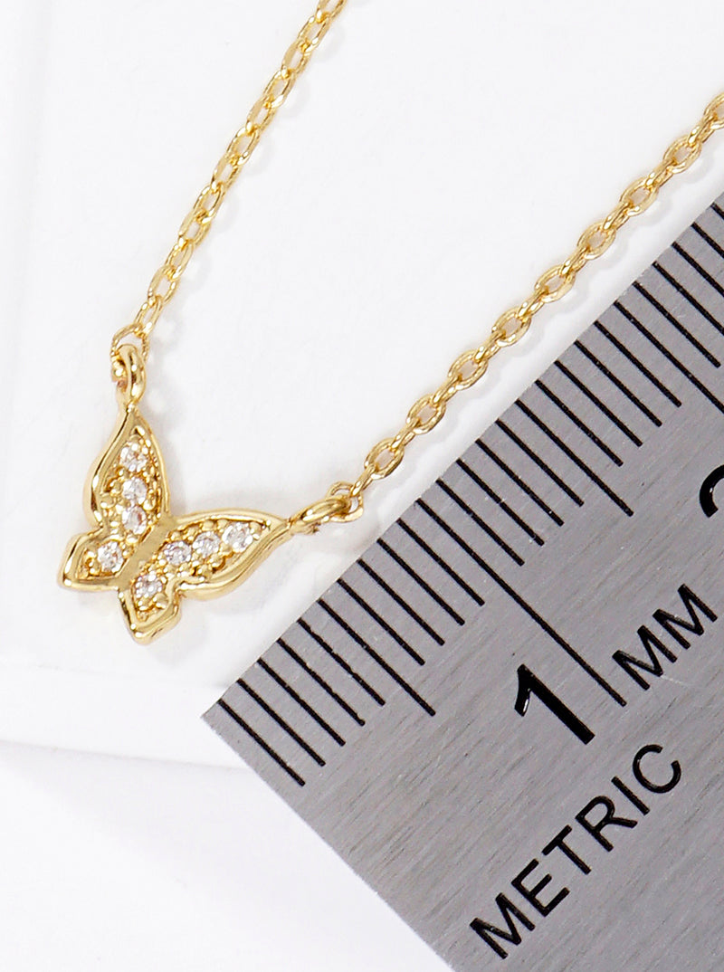 White Gold Dipped CZ Butterfly Pendant Delicate Necklace