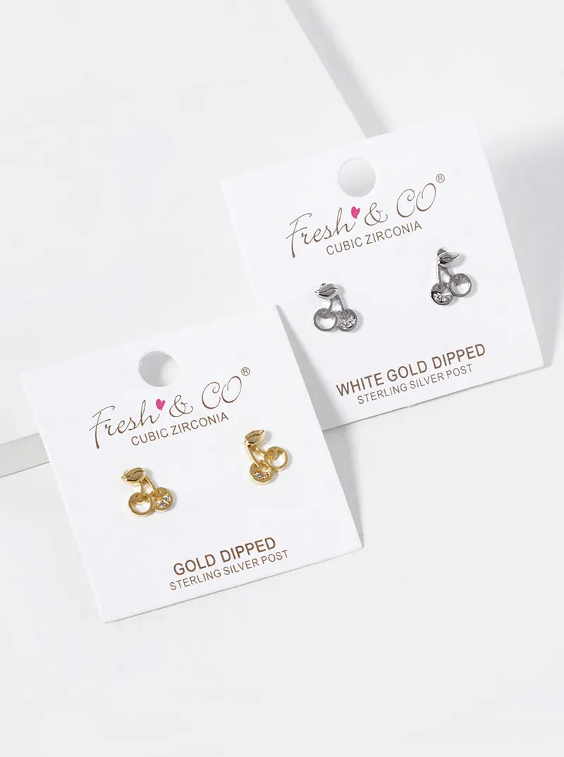 18K Gold Dipped CZ Cherry Stud Earrings