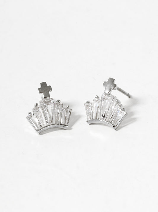 18k Gold Dipped CZ Pave Triangle Post Stud Earrings