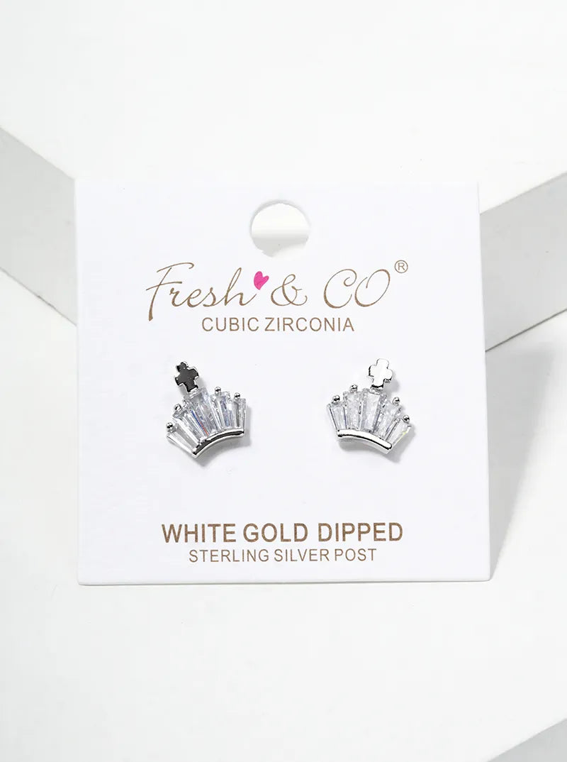 18k Gold Dipped CZ Pave Triangle Post Stud Earrings