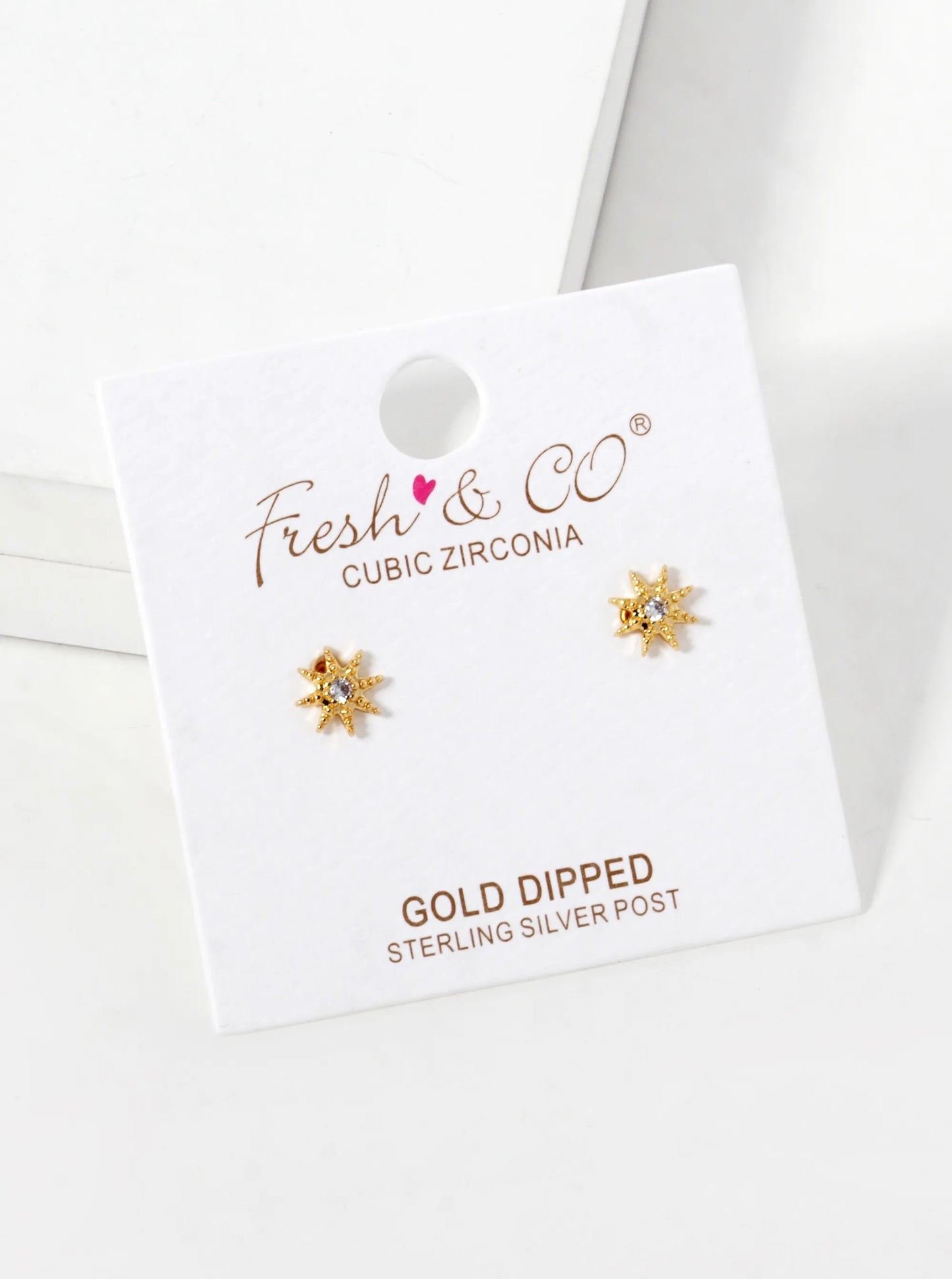 18K Gold Dipped CZ Dainty Sunburst Stud Earrings