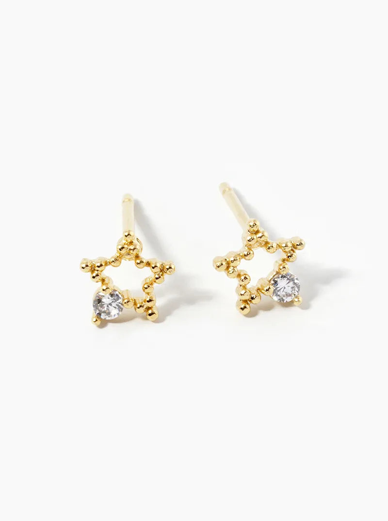 18K-Gold-Dipped CZ Dainty Textured Star Stud Earrings