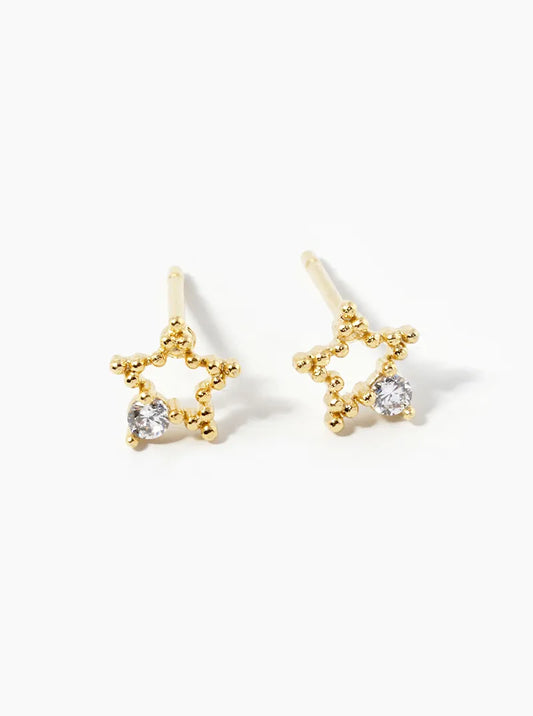 18K-Gold-Dipped CZ Dainty Textured Star Stud Earrings
