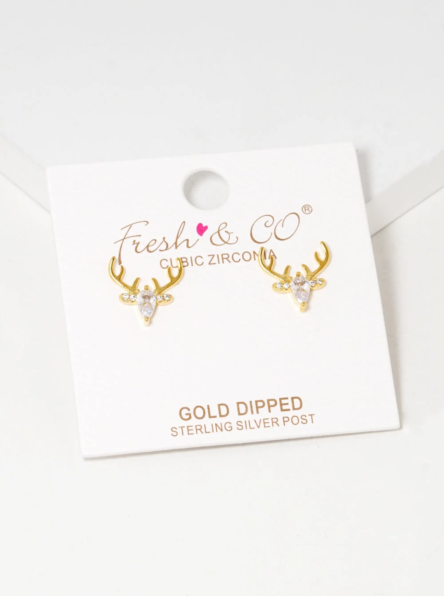 18K Gold Dipped CZ Deer Head Stud Earrings