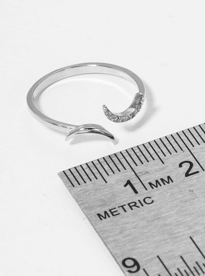18K Gold Dipped CZ Double Crescent Moon Adjustable Cuff Ring