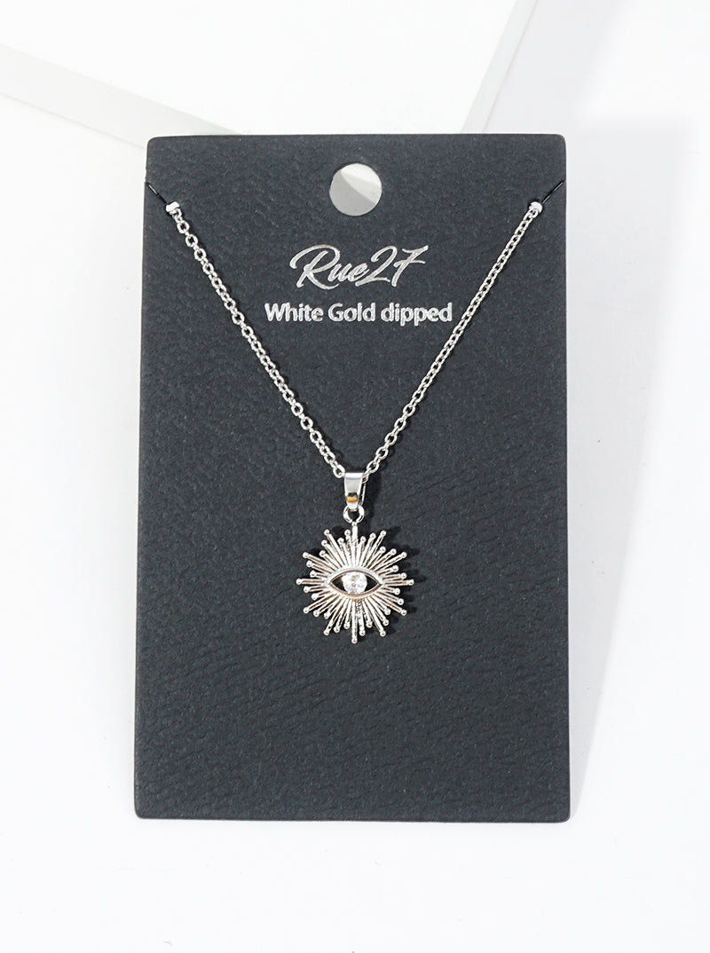 18K Gold Dipped CZ Evil Eye Pendant Necklace