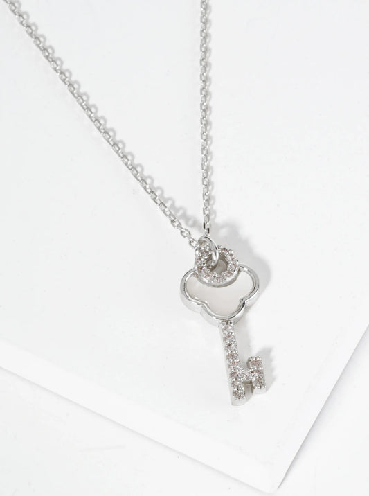 18K Gold Dipped CZ Mother Of Pearl Key Pendant Necklace