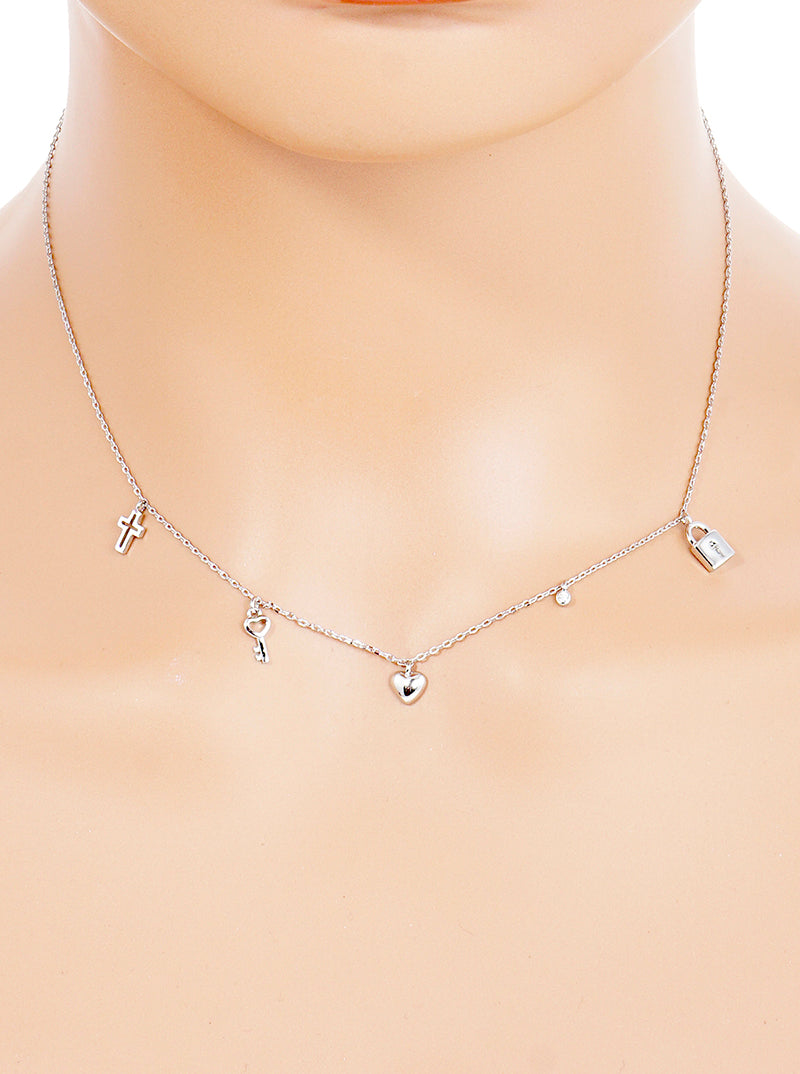 18K Gold Dipped CZ Curved Bar Pendant Delicate Necklace