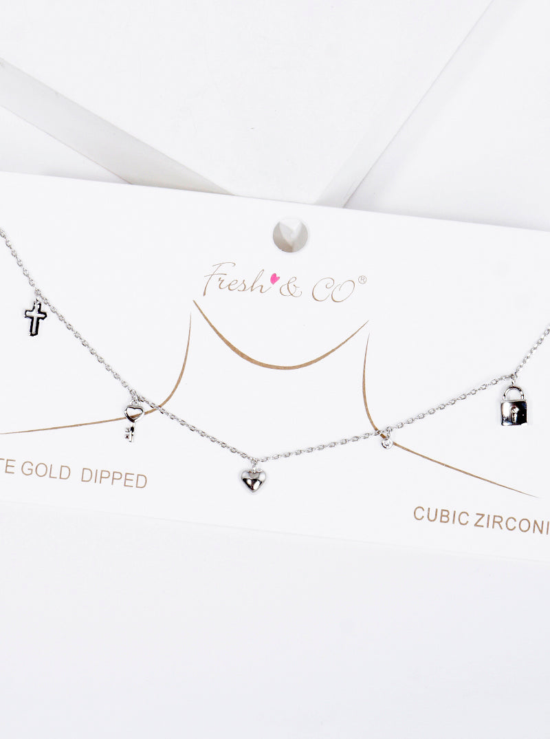 18K Gold Dipped CZ Curved Bar Pendant Delicate Necklace