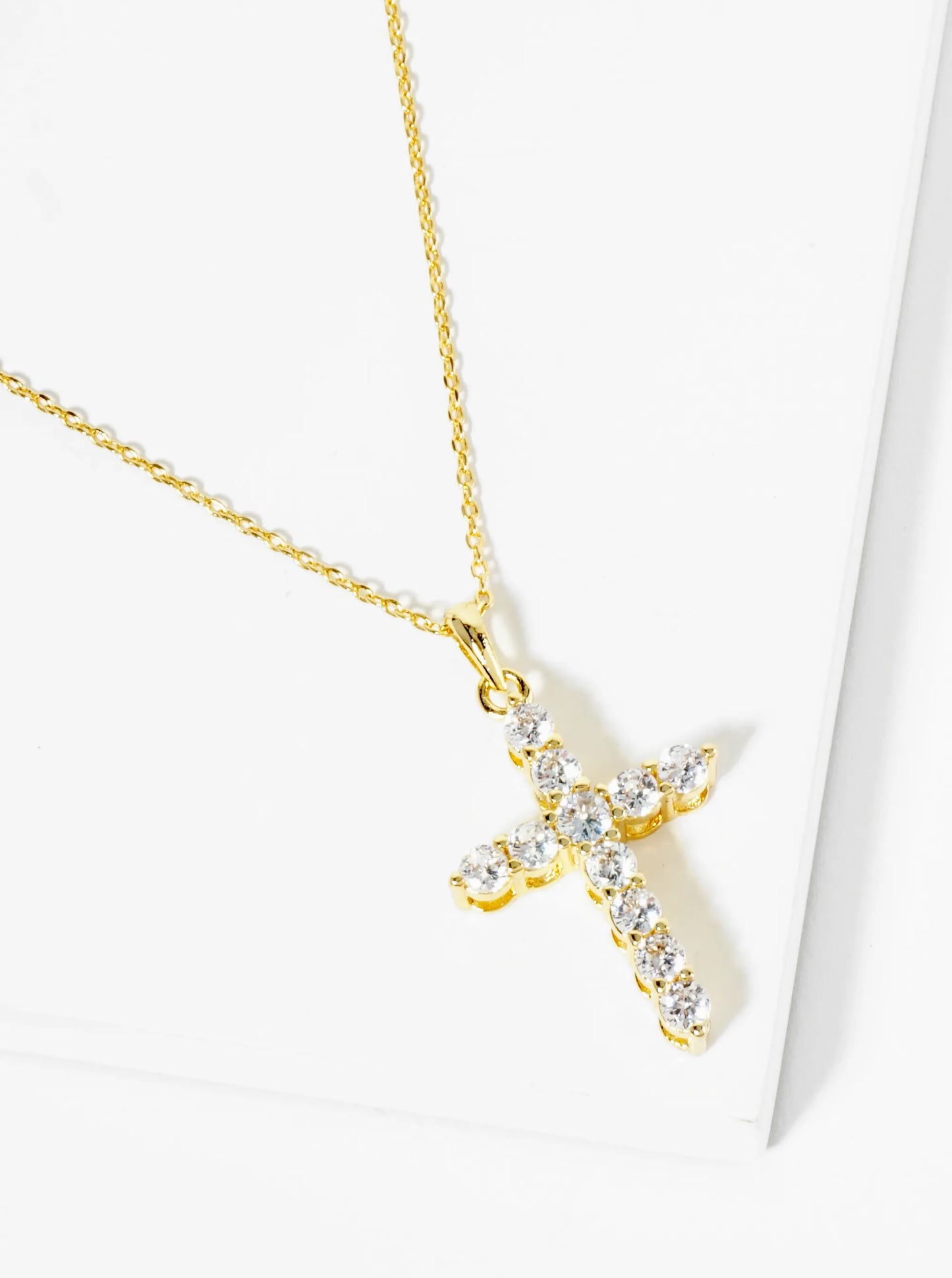 18K Gold Dipped CZ Pave 1 Inch Cross Pendant Necklace