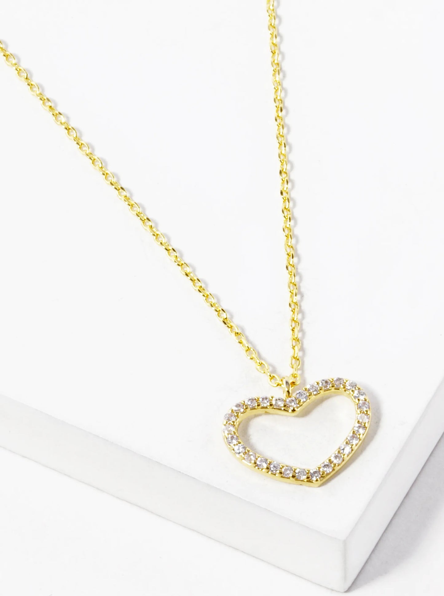 18K Gold Dipped CZ Pave 10mm Heart Pendant Necklace