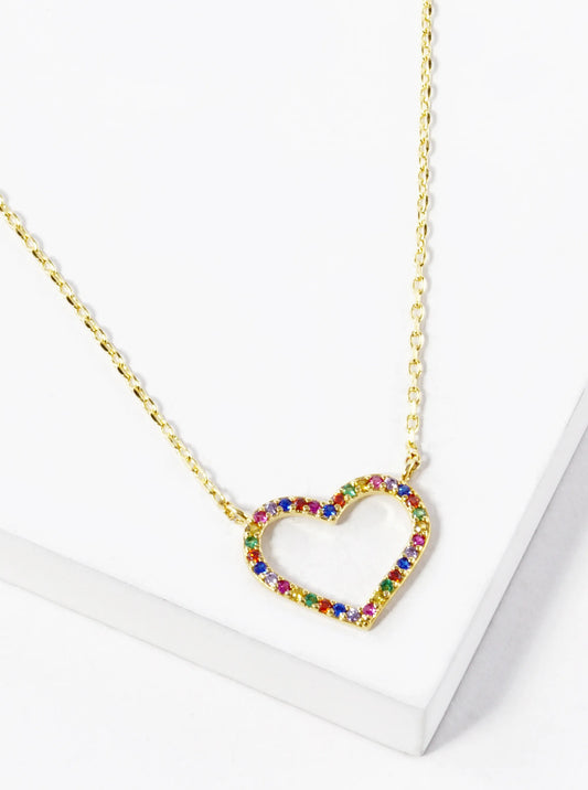 18K Gold Dipped CZ Pave 12mm Heart Pendant Necklace