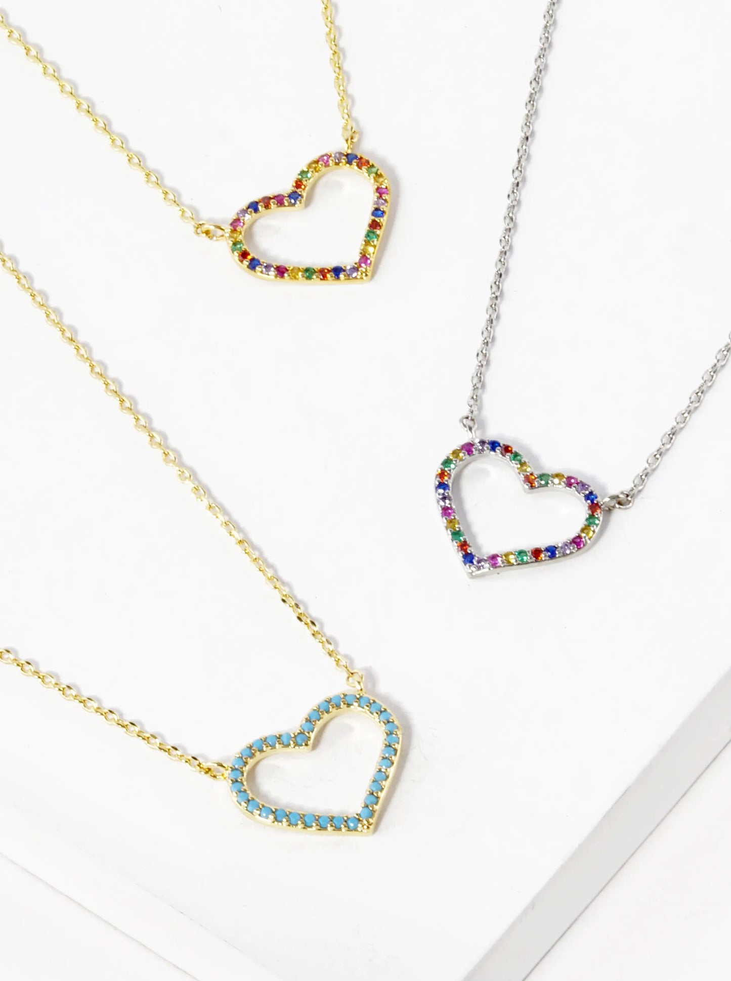 18K Gold Dipped CZ Pave 12mm Heart Pendant Necklace