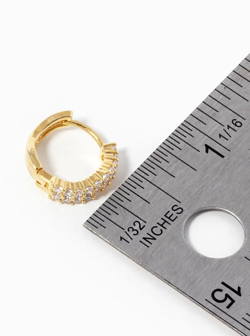 18K-Gold-Dipped CZ Pave 12mm Wave Huggie Hoop Earrings