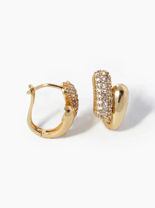 18K Gold Dipped CZ Pave 15mm Huggie Hoop Earrings