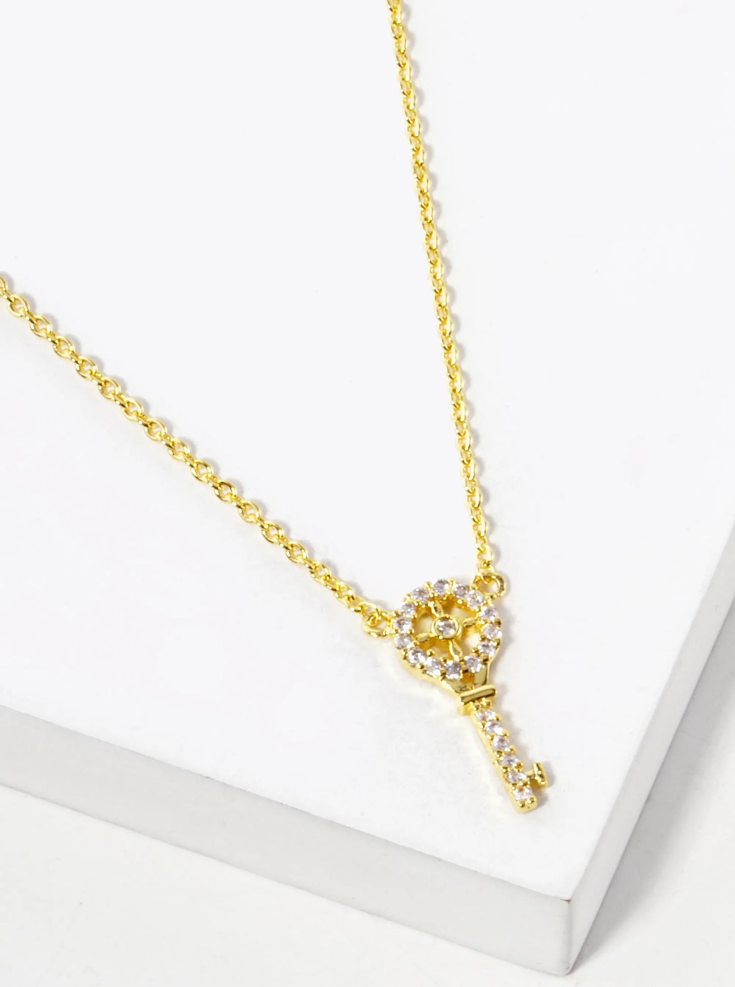 White Gold Dipped CZ Pave 15mm Key Pendant Necklace