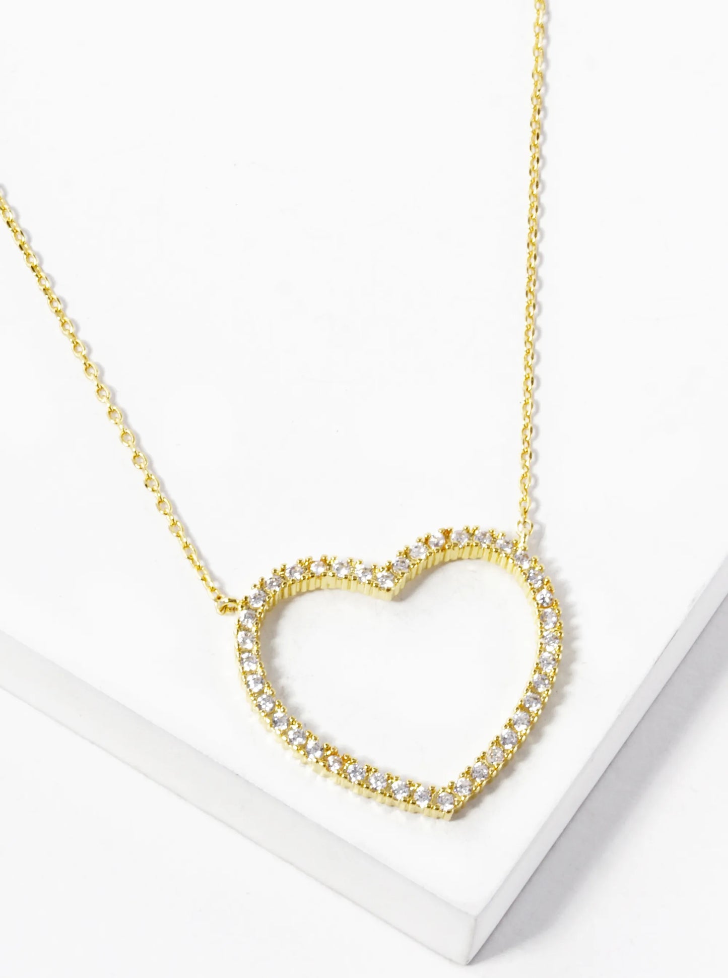 White Gold Dipped CZ Pave 21mm Heart Pendant Necklace