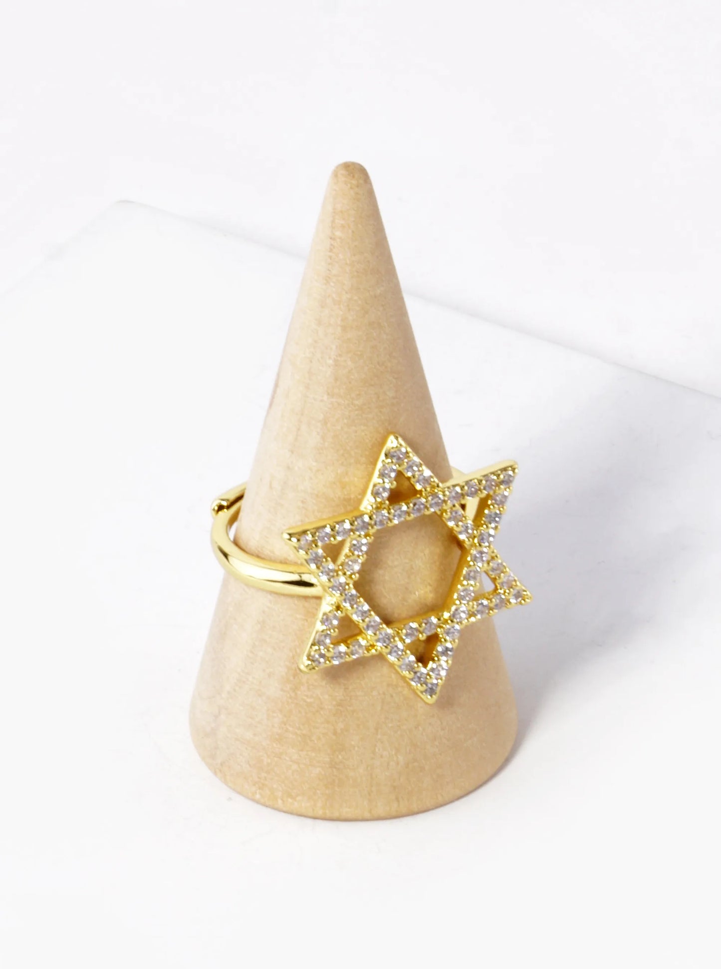White Gold Dipped CZ Pave 22mm Star Of David Adjustable Ring