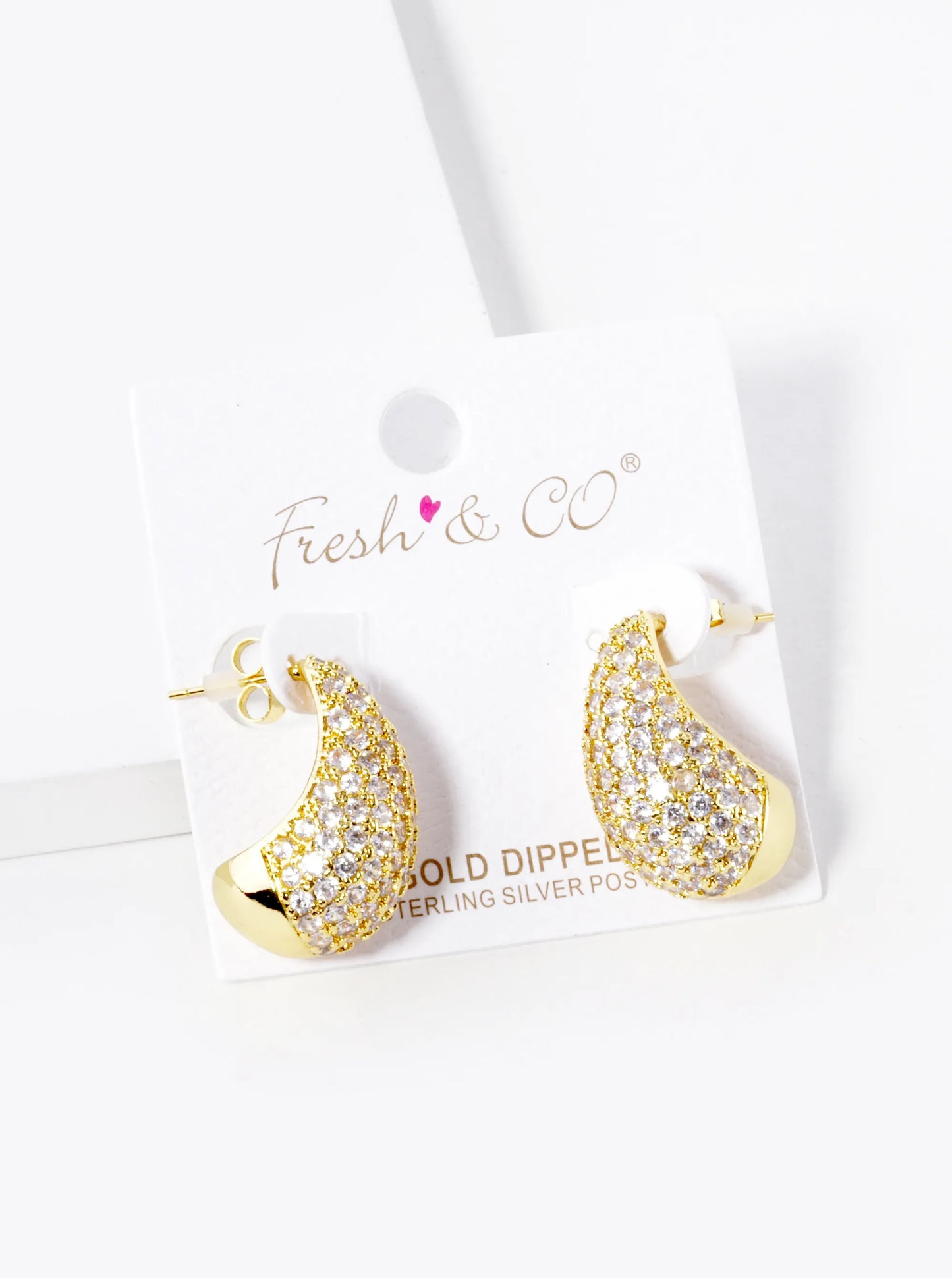 18K Gold Dipped CZ Pave 25mm Puffy Teardrop Hoop Earrings