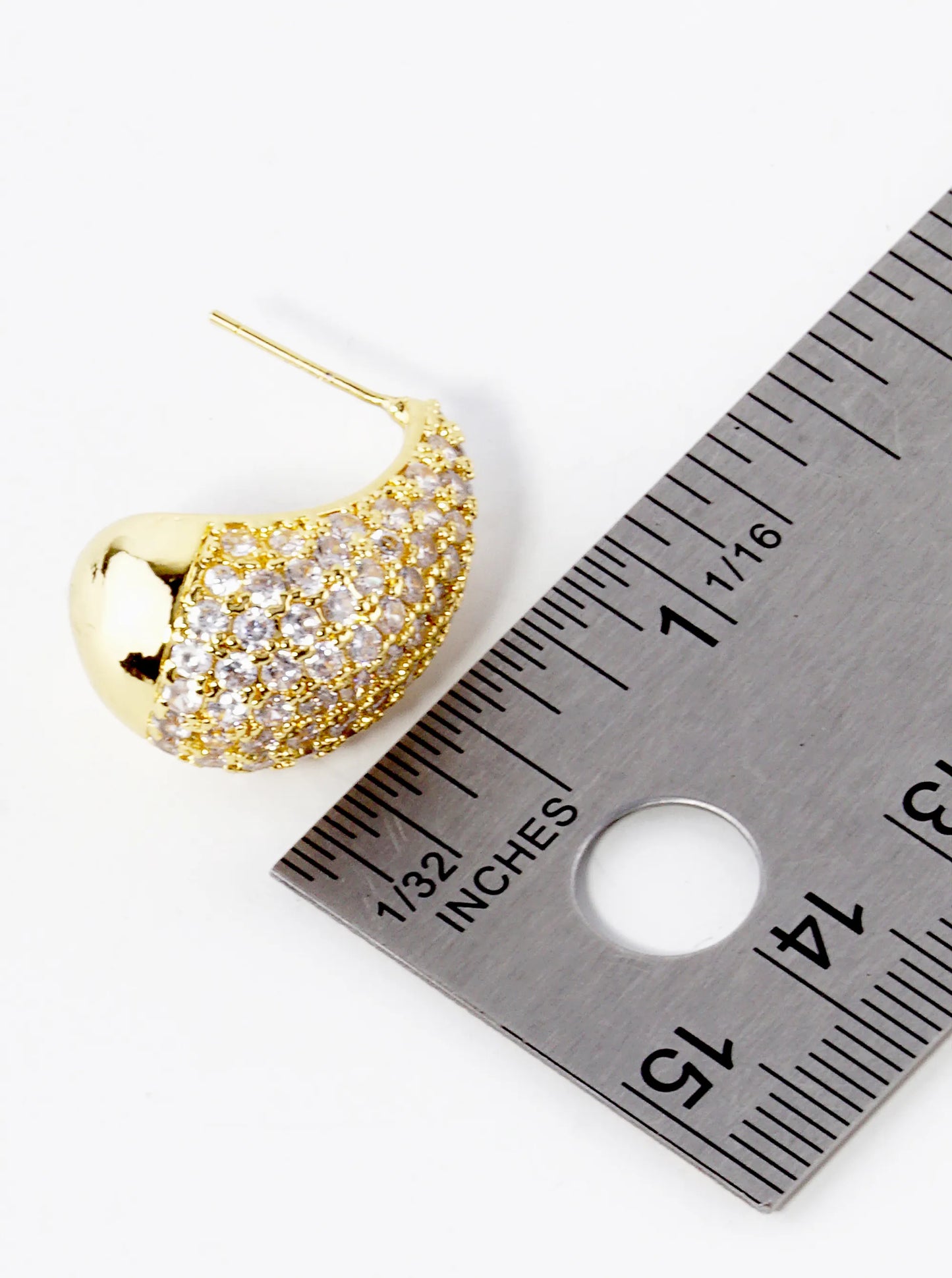 18K Gold Dipped CZ Pave 25mm Puffy Teardrop Hoop Earrings