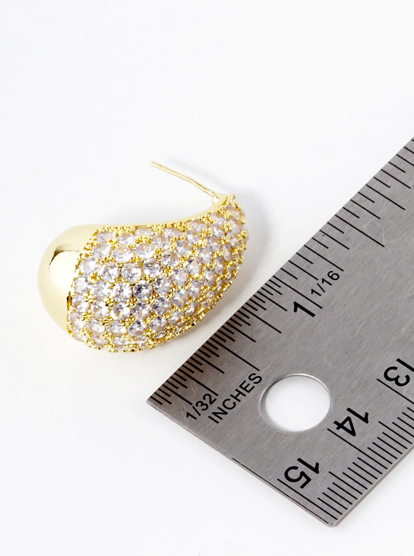 18K Gold Dipped CZ Pave 30mm Puffy Teardrop Hoop Earrings