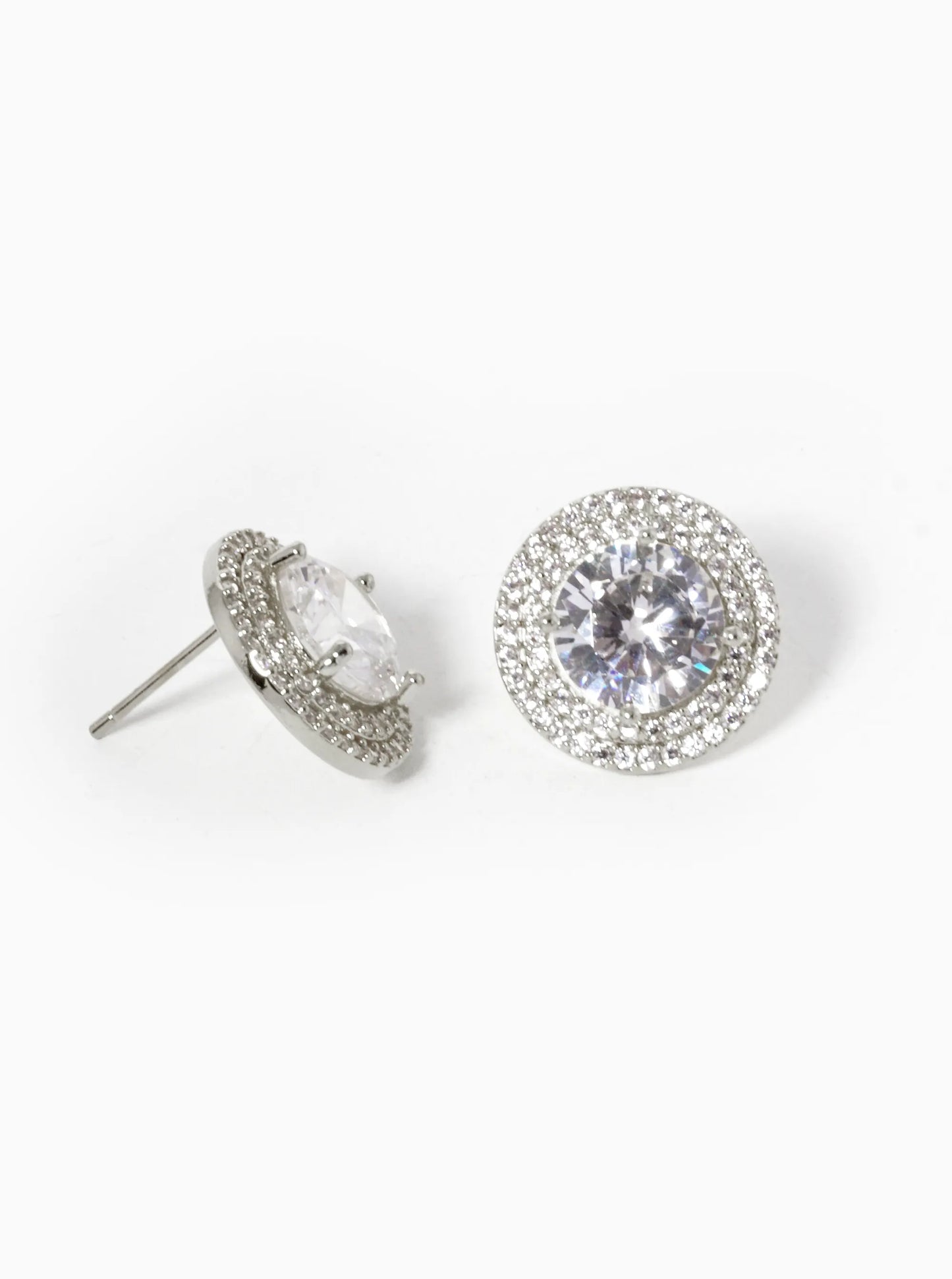 18K-Gold-Dipped CZ Pave 4-Prong Round Stone Stud Earrings