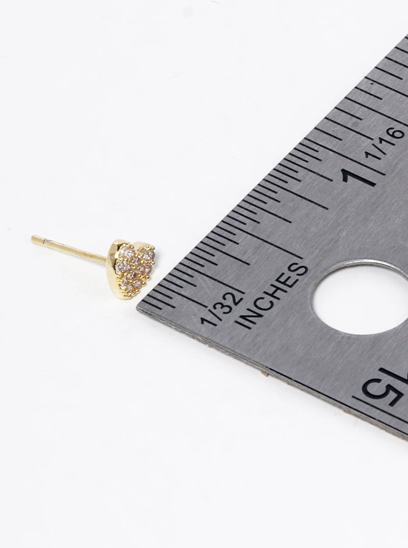 18K Gold Dipped CZ Pave 4mm Heart Post Stud Earrings