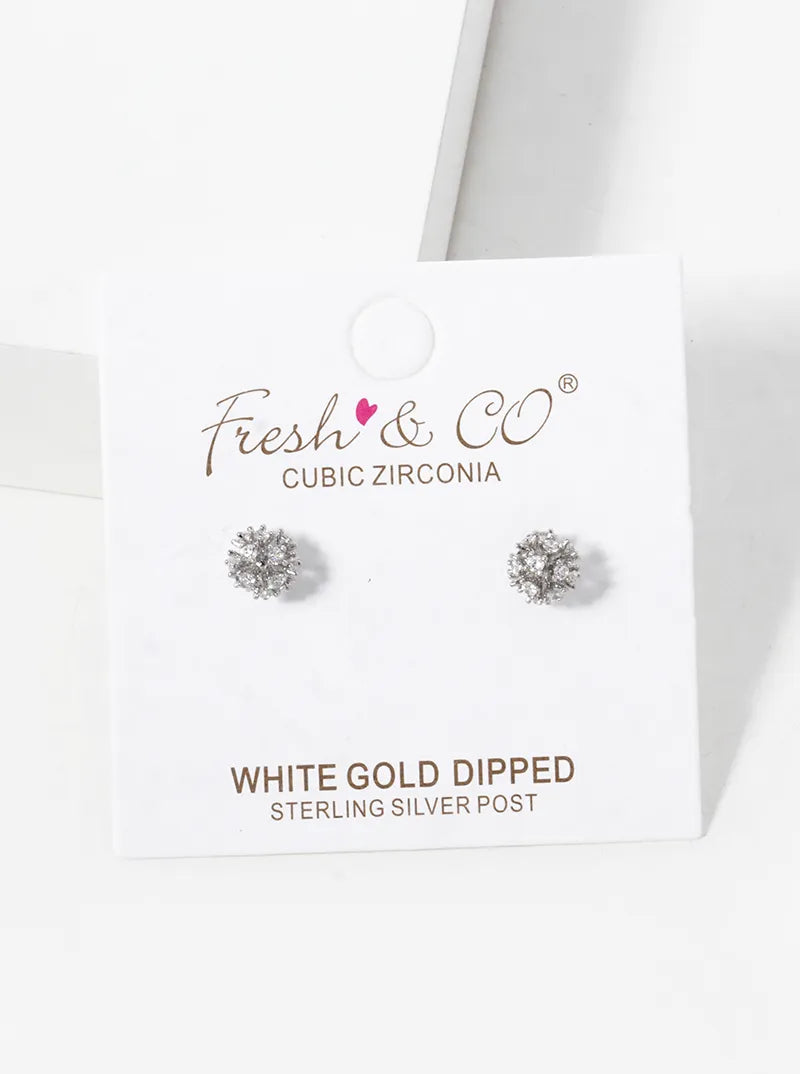 18K Gold Dipped CZ Pave 5mm Snowball Stud Earrings