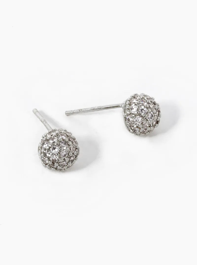 18K Gold Dipped CZ Pave 6mm Hemisphere Stud Earrings